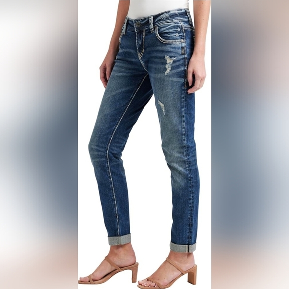 Silver Girlfriend Jeans with Cropped Length - Picture 2 of 9